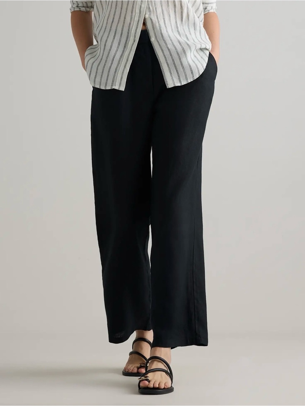 Quince Black 100% European Linen Pleated Trouser Size S Wide Leg High Rise Beach